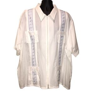 Vintage HABAND GUAYABERA White w/Blue Stitching Zip Front Shirt~Big Man …